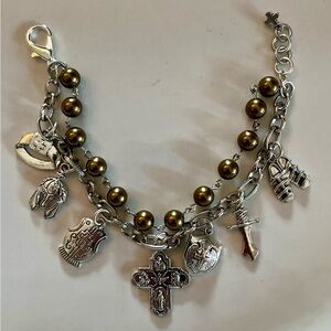 God Charm Bracelet Armor of God ~ Vintage  Austrian Copper Pearls